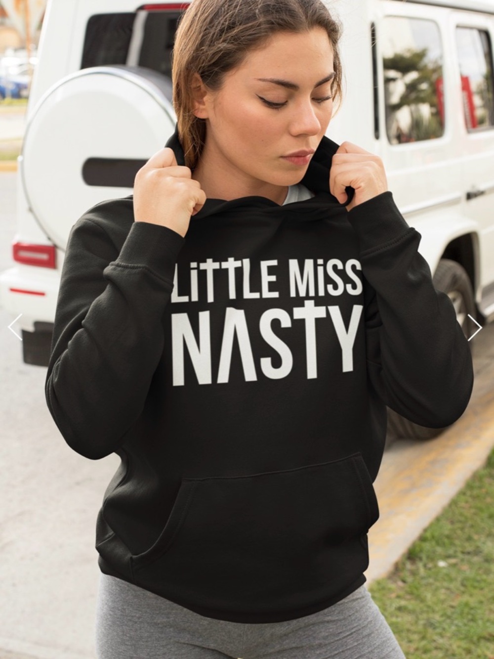 LITTLE MISS NASTY Black Hoodie with White Text